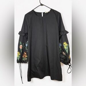 Rebellion Lacey Embroidered Sleeve Dress Black Boho Floral Cotton Size L